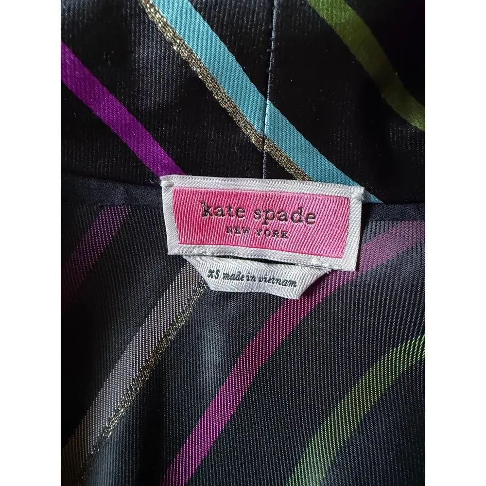 Kate Spade Women's Black Multi Party Stripe Tie-Neck Blouse Size XS